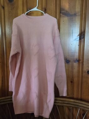 Fashion Nova Pink Heart-Detail Crewneck Sweater Dress